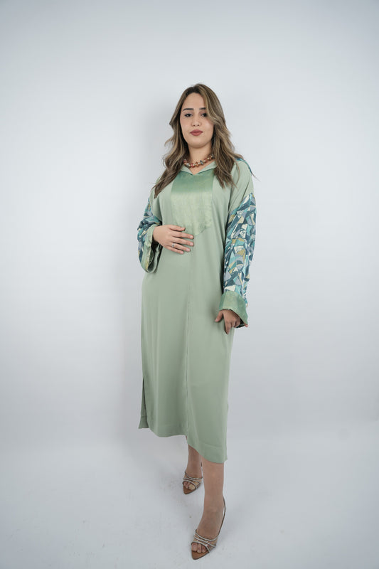 Djellaba moderne verte avec manches en mousseline